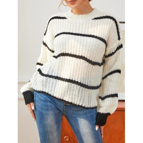 Chunky Knit Striped Balloon Sleeve Sweater