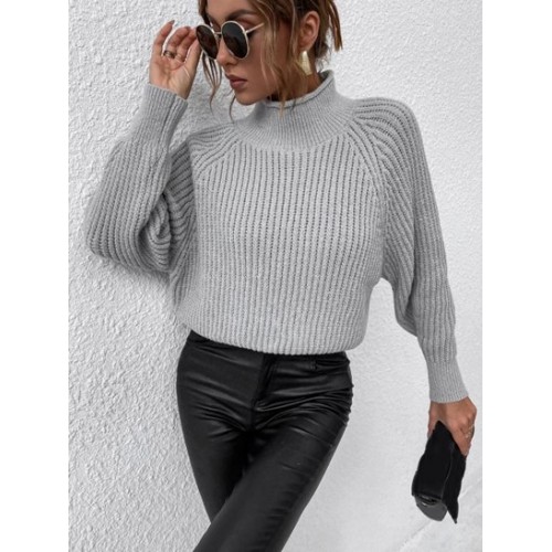 High Neck Raglan Sleeve Chunky Sweater