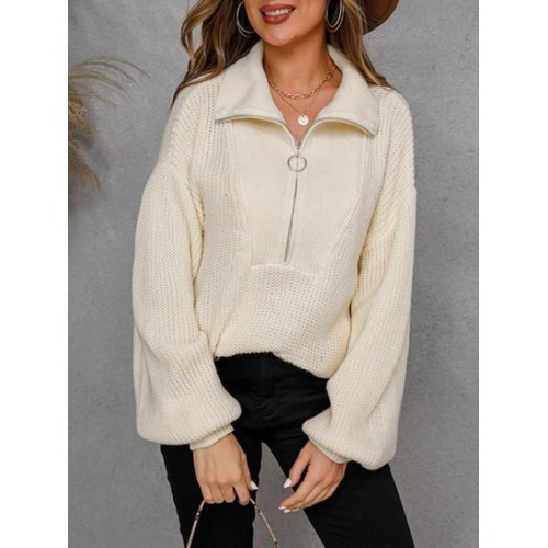 Drop Shoulder Half Zip Jumper Sweater