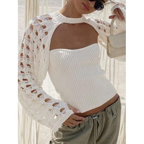 Hollow Out Ripped Shrug Sweater