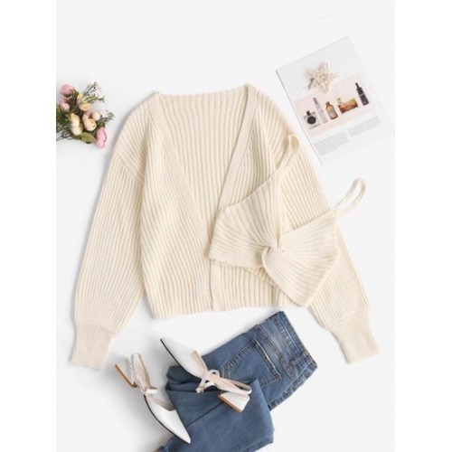 Open Knit Cardigan And Twisted Cami Top Set