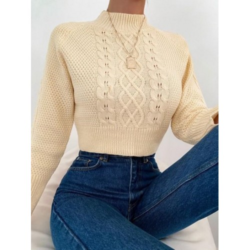 Raglan Sleeve Cable Knit Openwork Sweater