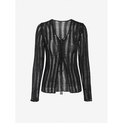 Semi Sheer Lace Up Front Knitwear