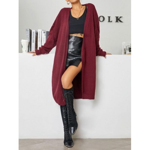 Long Open Front Pointelle Knit Cardigan