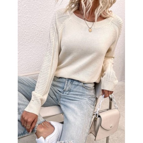 Raglan Sleeve Pointelle Knit Plain Sweater