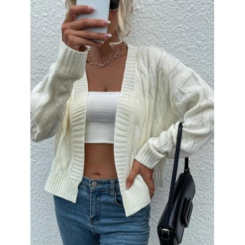 Cable Knit Drop Shoulder Open Front Cardigan