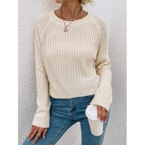 Wide Rib Plain Raglan Sleeve Sweater