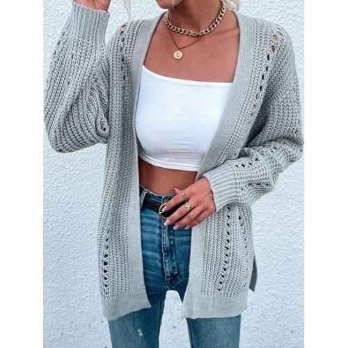 Openwork Side Slit Chunky Cardigan