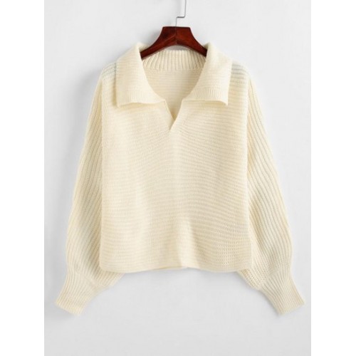 Solid Collared Lantern Sleeve Sweater