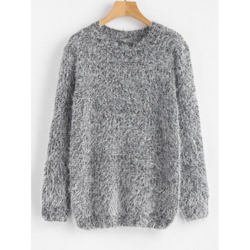 Crew Neck Plain Fluffy Sweater