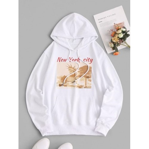 Cotton Statue Graphic Kangaroo Pocket Hoodie