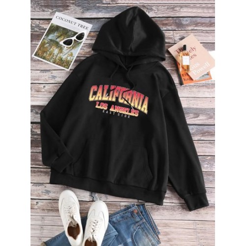 Drop Shoulder California Print Thermal Lined Hoodi...