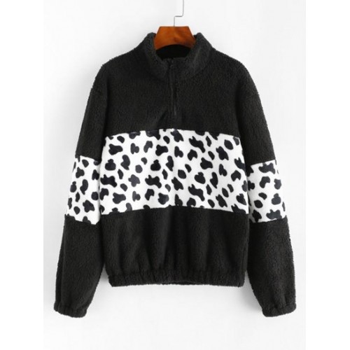 Leopard Quarter Zip Fluffy Sweatshirt