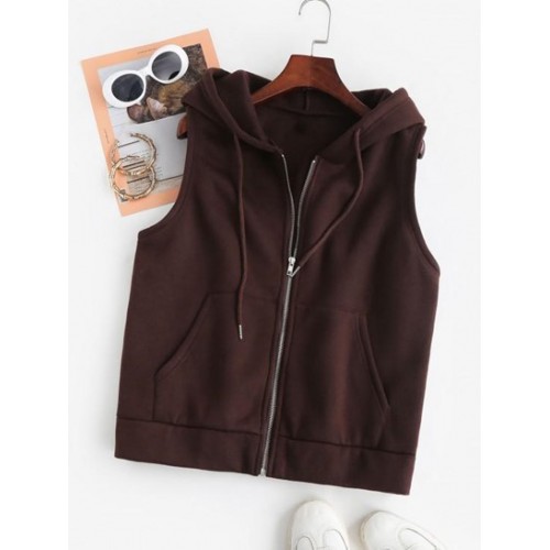 Zip Up Fleece-lined Sleeveless Hoodie