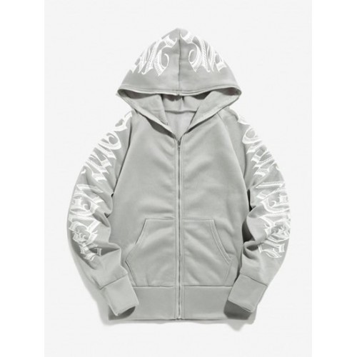 Letter Print Raglan Sleeve Zip Up Hoodie