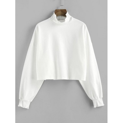 Ruffle High Neck Drop Shoulder Sweatshirt