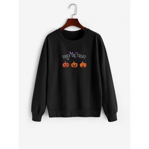 Halloween Pumpkin Trick Or Treat Print Sweatshirt