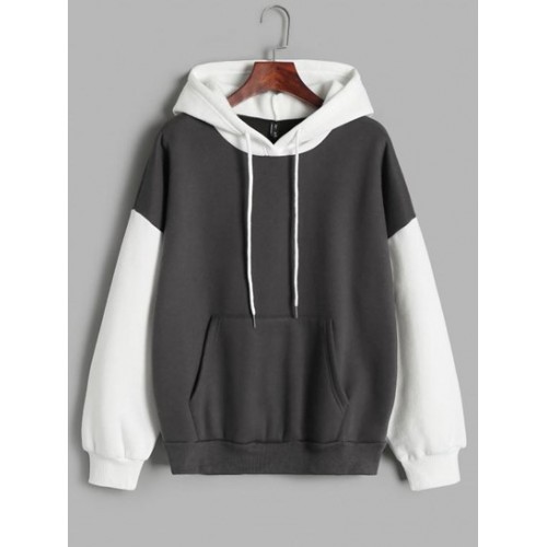 Front Pocket Two Tone Loose Hoodie