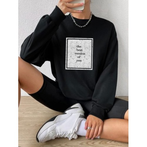 Slogan Graphic Pullover Sweatshirt