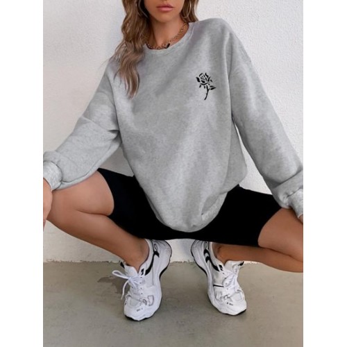 Crewneck Rose Print Sweatshirt