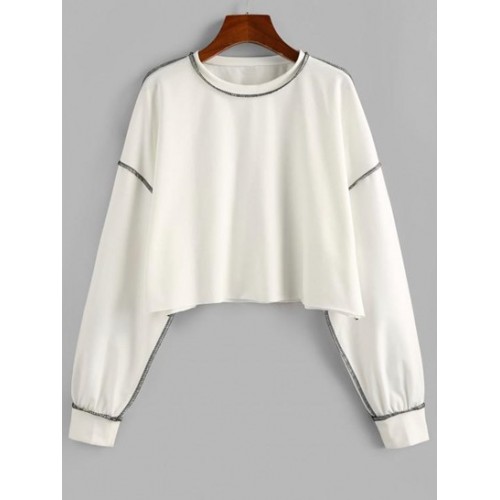 Contrast Stitching Crop Sweatshirt