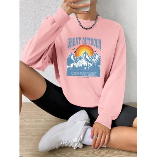 Mountain Sun Print Pullover Sweatshirt