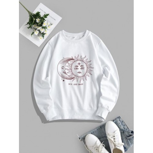 Sun And Moon Print Pullover Sweatshirt