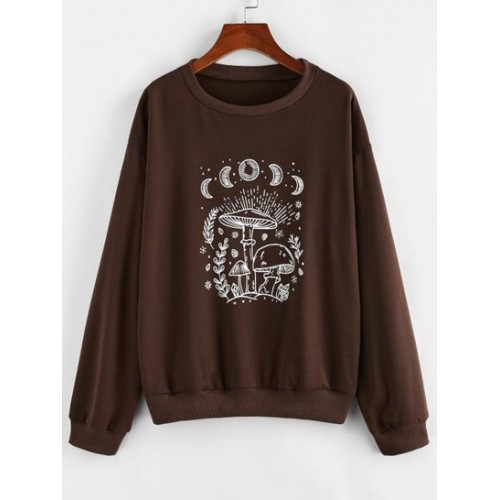 Crew Neck Moon Star Mushroom Sweatshirt