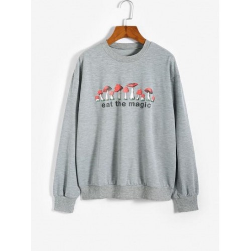 Drop Shoulder Mushroom Pattern Sweatshirt