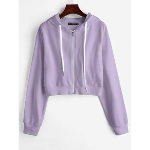 Drawstring Zip Up Cropped Hoodie