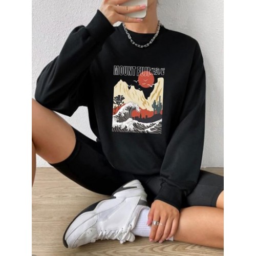 Mountain Wave Sun Print Pullover Sweatshirt
