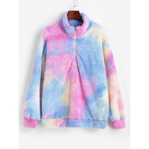 Quarter Zip Tie Dye Fluffy Sweatshirt