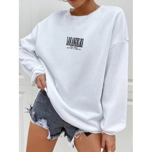 Letter Los Angeles Print Pullover Sweatshirt