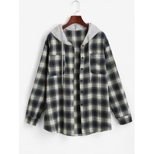 Hooded Checked Front Pocket Jacket