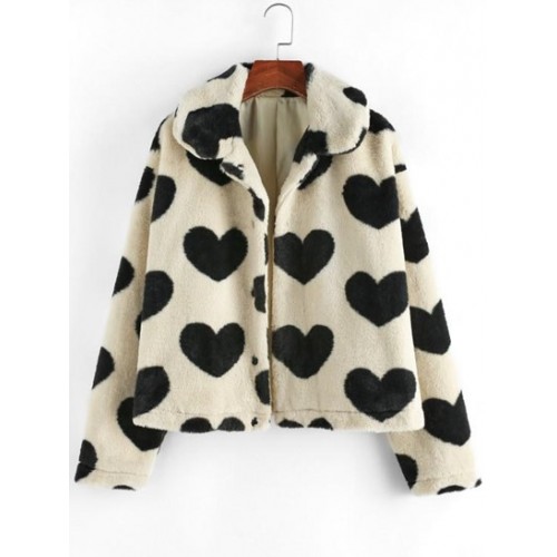 Faux Fur Heart Pattern Fuzzy Coat