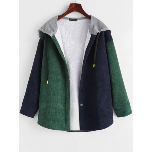 Fleece Lined Colorblock Corduroy Combo Jacket