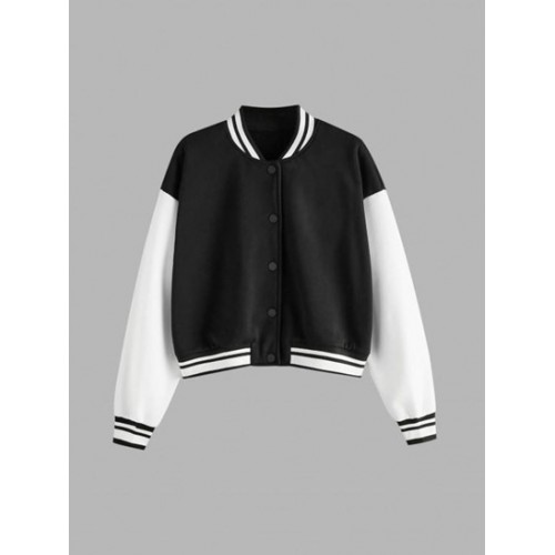 Fleece Lining Snap Button Baseball Jacket