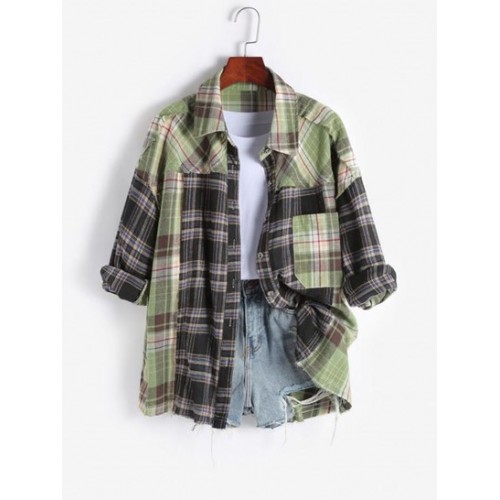 Contrast Plaid Front Pocket Button Down Shirt