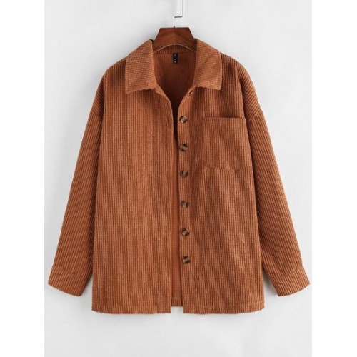 Corduroy Chest Pocket Drop Shoulder Shacket