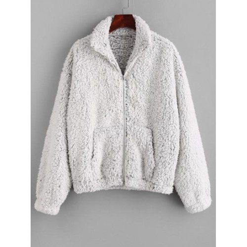 Pockets Fluffy Faux Fur Teddy Coat