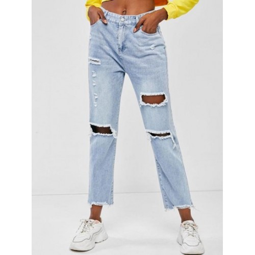 Rip Frayed Hem Boyfriend Jeans