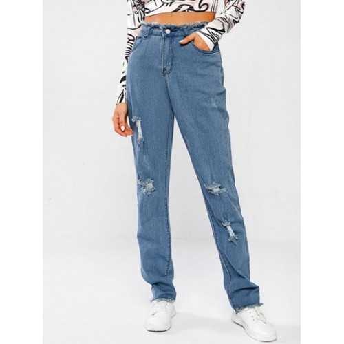 Frayed Trim Rip Skinny Jeans