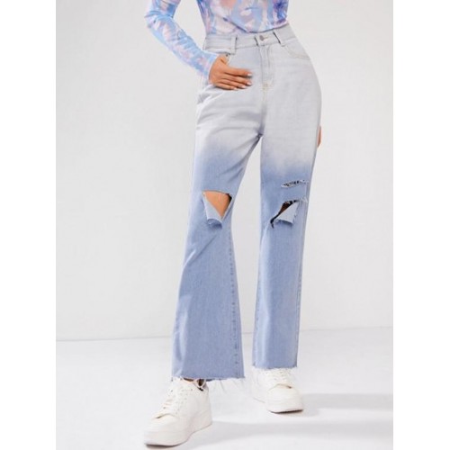 Dip Dye Ripped Frayed Wide Leg Jeans