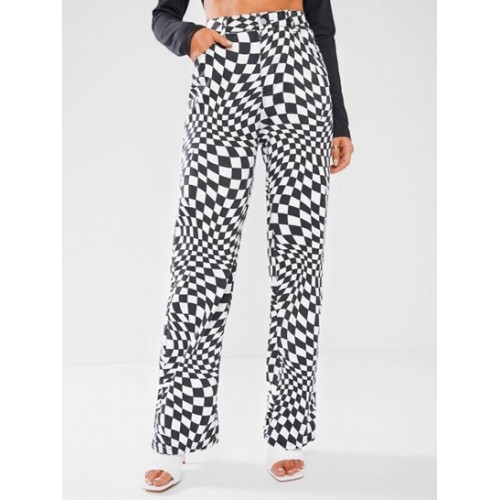 Baggy Op Art Checkerboard Wide Leg Jeans