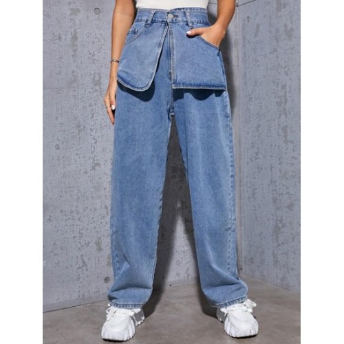 High Waisted Layered Pockets Baggy Jeans