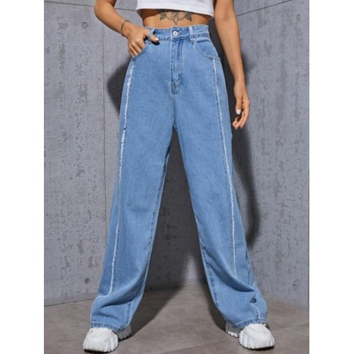 Frayed Light Wash Wide Leg Jeans