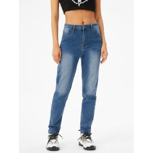 Lace Up Mid Rise Skinny Jeans