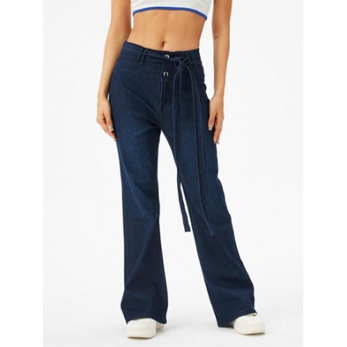 High Waist Belted Wide And Flare Jeans