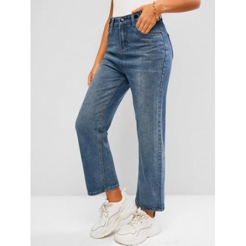 Pockets High Waisted Wide Leg Jeans