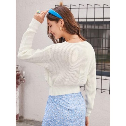 Twisted V Neck Cutout Sweater